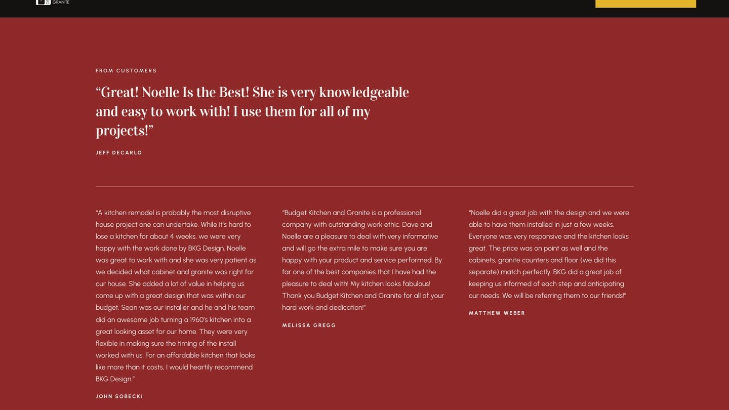 The reviews section of the new homepage
